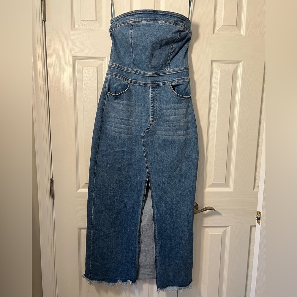 VICI Olivia Strapless Denim Dress Size M EUC - Picture 2 of 12